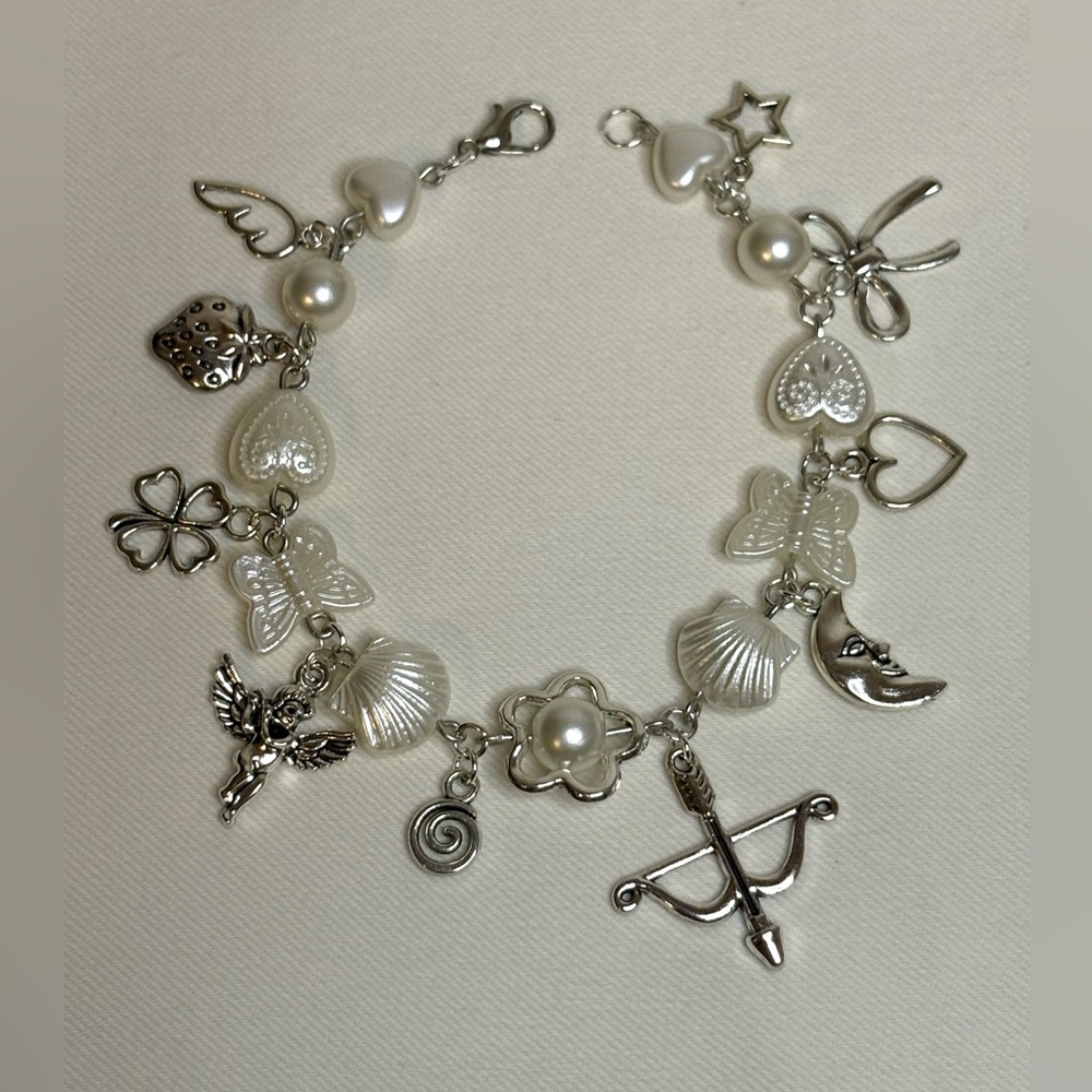 Handmade Silver Pearl Charm Bracelet